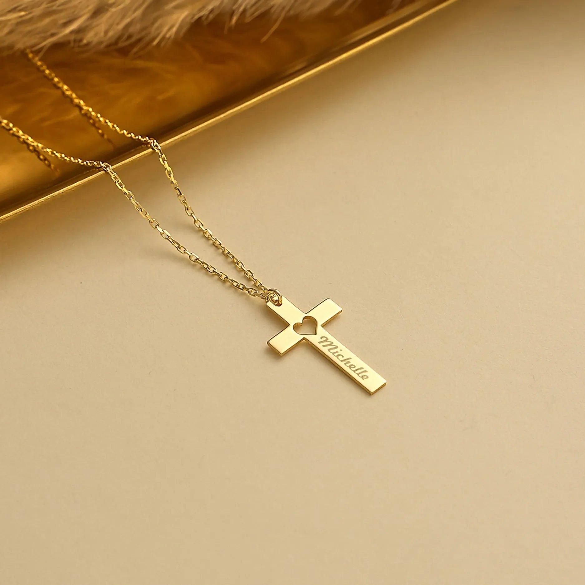 Heart Cut-Out Cross Name Necklace