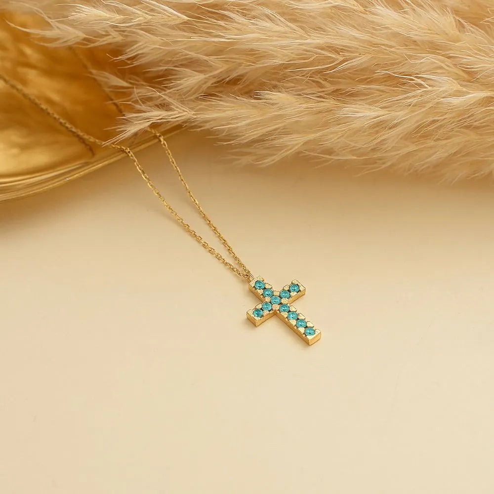 Dainty Cross Birthstone Necklace