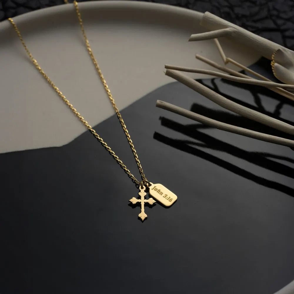 Mini Tag Baroque Cross Necklace