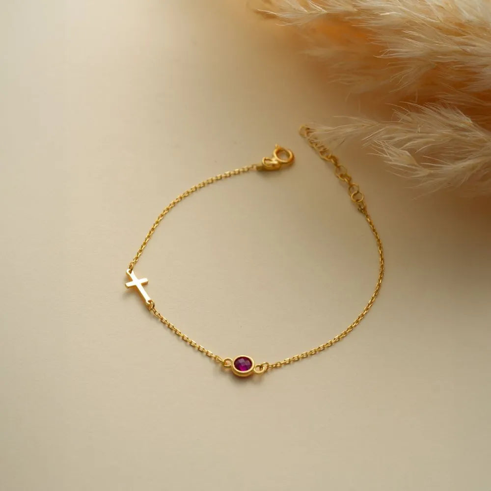 Side Cross Birthstone Bracelet II