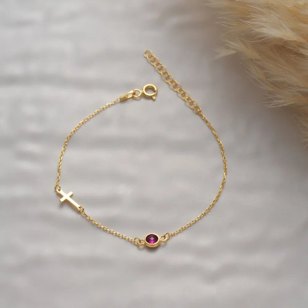 Side Cross Birthstone Bracelet