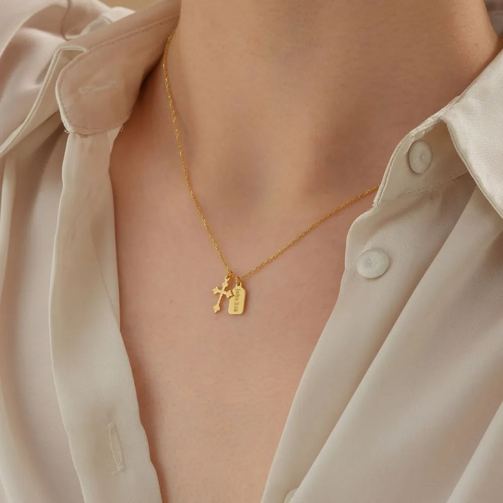Mini Tag Baroque Cross Necklace