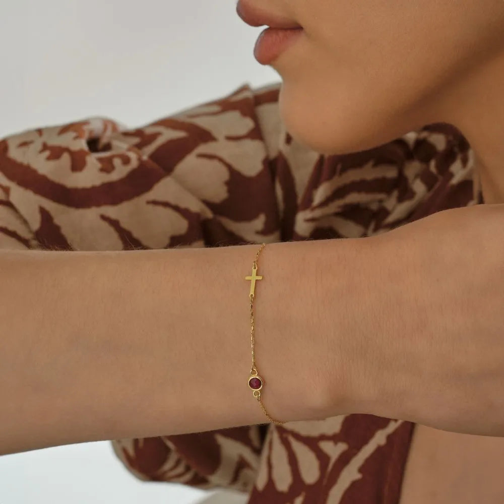 Side Cross Birthstone Bracelet II