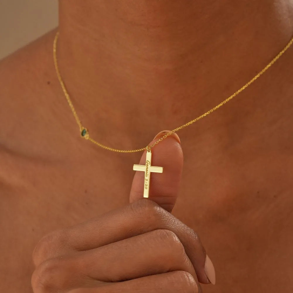 Personalized Cross Necklace with Birthstone