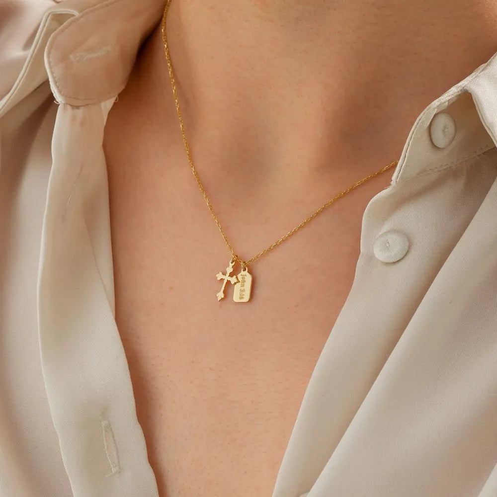Mini Tag Baroque Cross Necklace