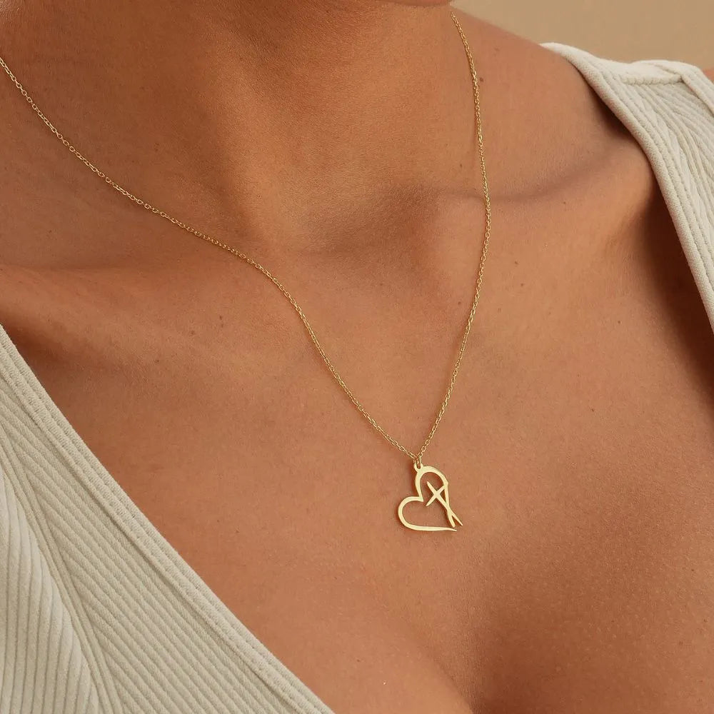 Minimalist Heart Cross Necklace