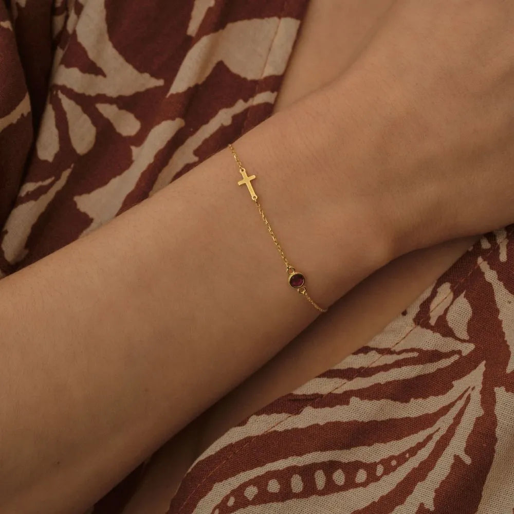 Side Cross Birthstone Bracelet II