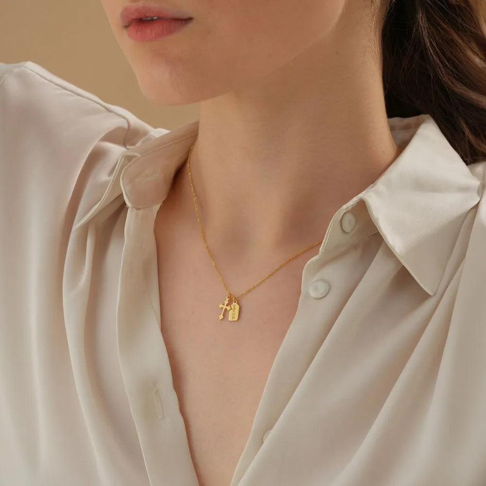 Mini Tag Baroque Cross Necklace