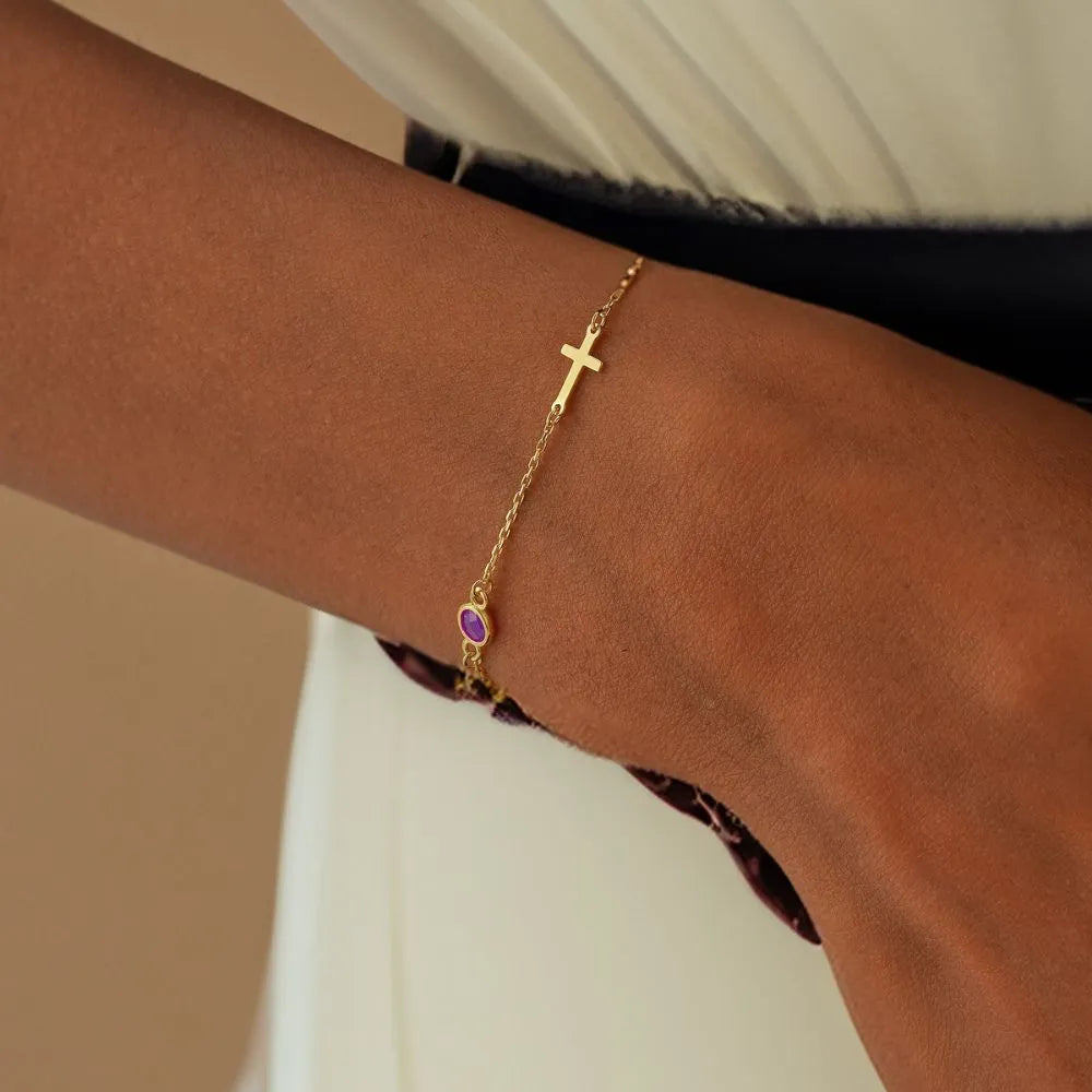 Side Cross Birthstone Bracelet