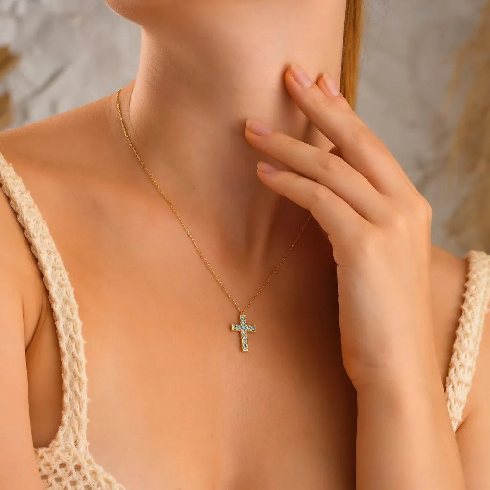 Dainty Cross Birthstone Necklace