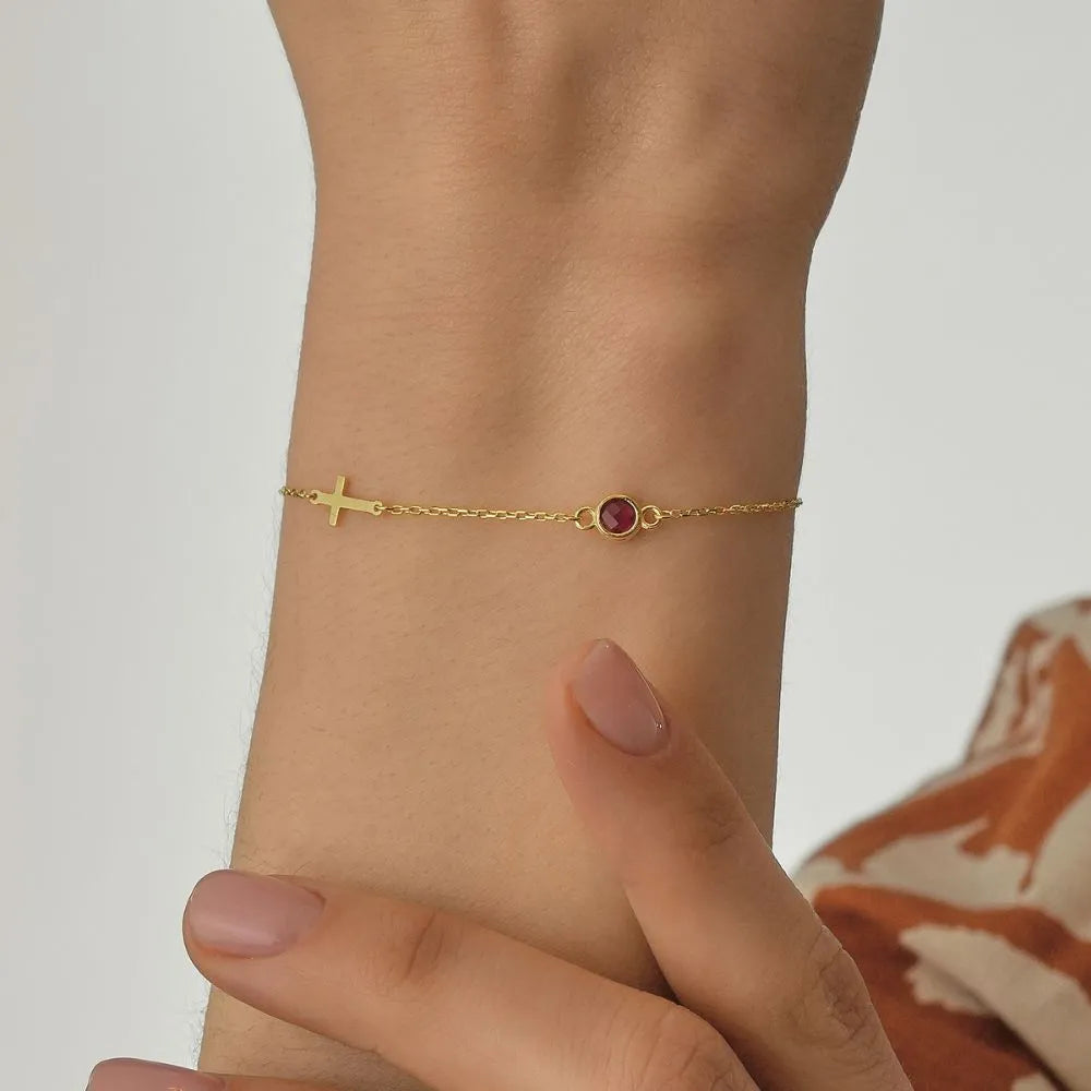 Side Cross Birthstone Bracelet II