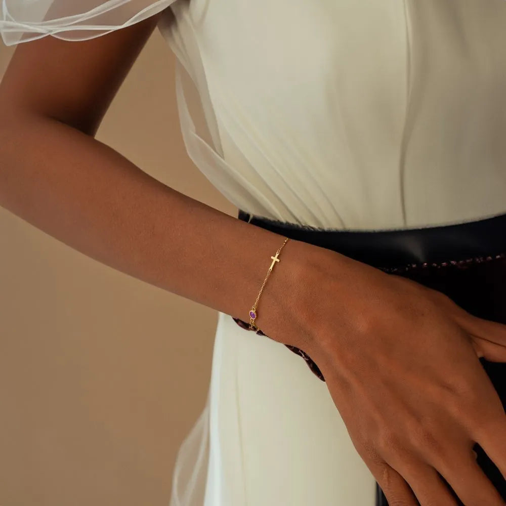 Side Cross Birthstone Bracelet