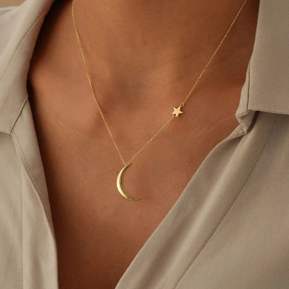 Dainty Moon and Star Necklace