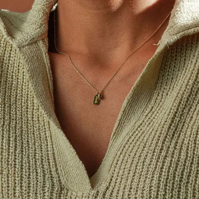 Personalized Name Tag Necklace with Birthstone