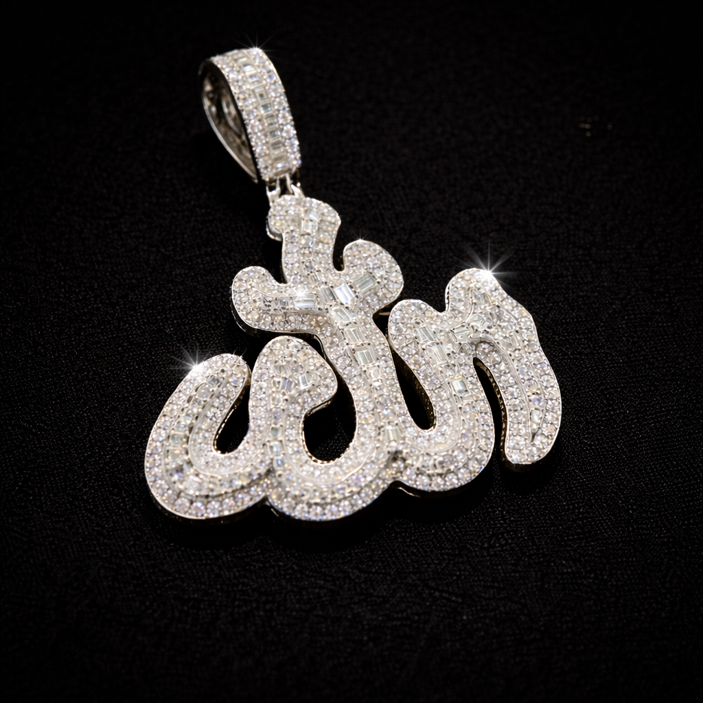 925 Sterling Silver Moissanite Allah Pendant